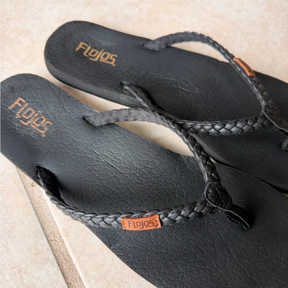 Flojos Black Braided Strap Flip Flops